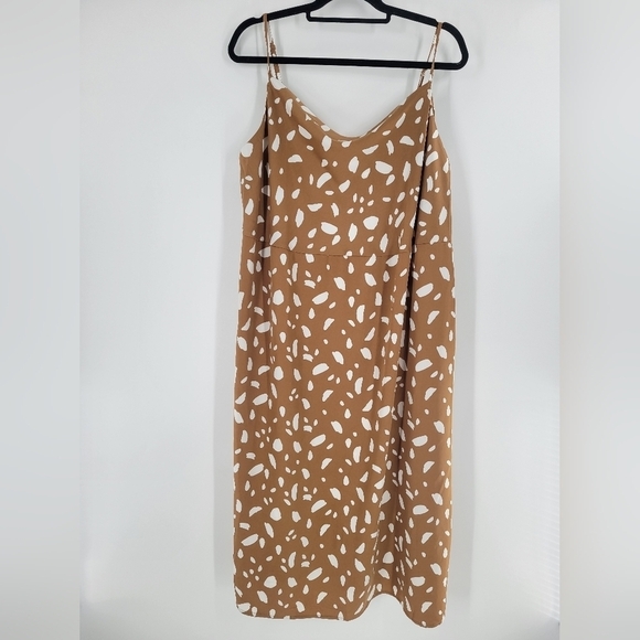 Old Navy Brown Cream Print Cowl Neck Satin Midi Slip Dress Size 2X - Picture 2 of 8